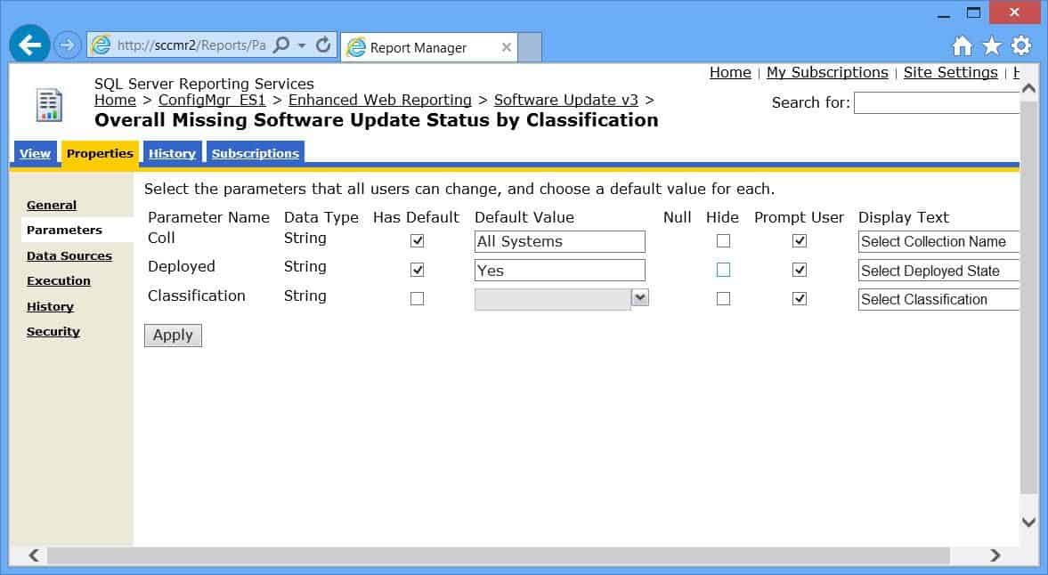 Default Report Default Report Parameters - Endpoint Insights Knowledge