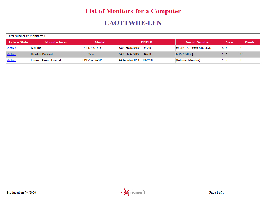 List of Monitors for a Computer - Endpoint Insights Knowledge